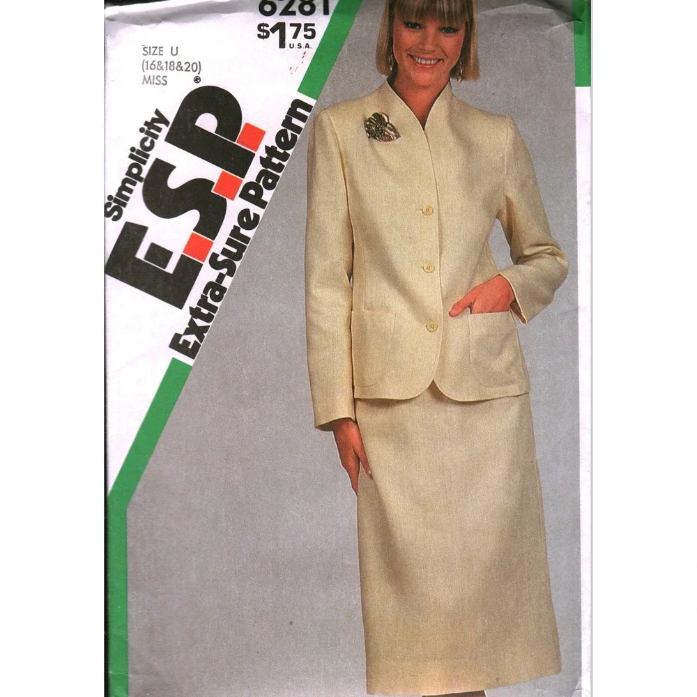Simplicity 6281 ESP Sewing Pattern Misses Jacket Skirt Size 16 18 20 Vintage